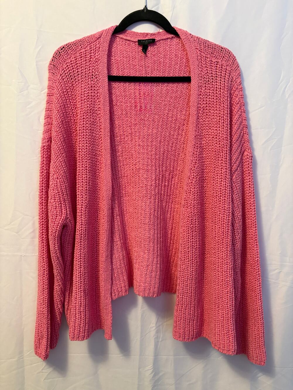 Talbots Chunky Knit Cardigan Sweater Pink Open Front Long Sleeve Sz 3X